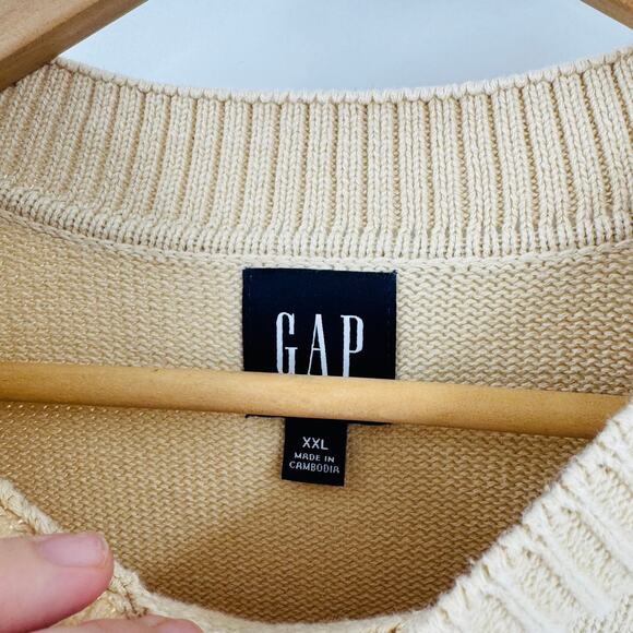 GAP Oversized Cotton Sweater Beige Ribbed Crewneck Side Slits Pullover Size XXL - Picture 4 of 10